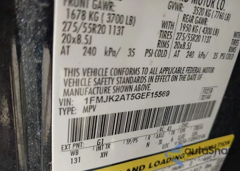 2016 Ford Expedition El Limited z USA, uszkodzony, nr VIN 1FMJK2AT5GEF15569